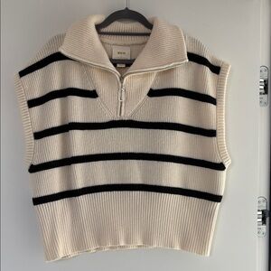 Maeve Anthropologie Cream/Black Striped Quarter Zip Sweater Vest O/S EUC